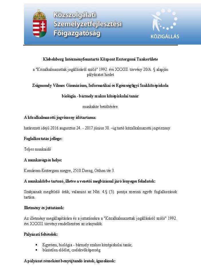Biológia bármely szakos Oldal 1